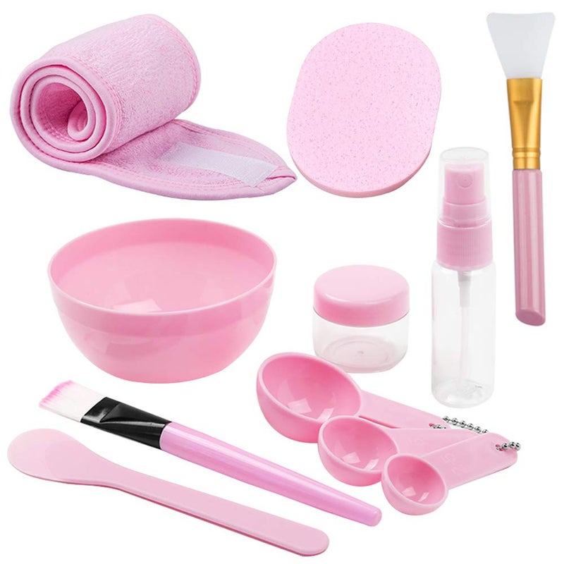 YuCool DIY Facemask Mixing Tool Set,YuCool DIY Facial Tool Mixing Bowl Silicone Brushes Stick Spatula Spray Bottle Adjustable Headband-Pink - Image 1
